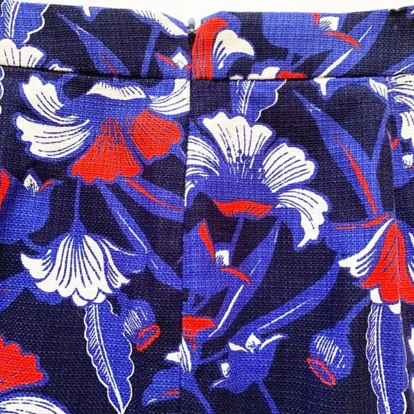 J. Crew Factory Skirt Blue Red Floral Cotton Pencil Mini Skirt Size 6 - Picture 6 of 14